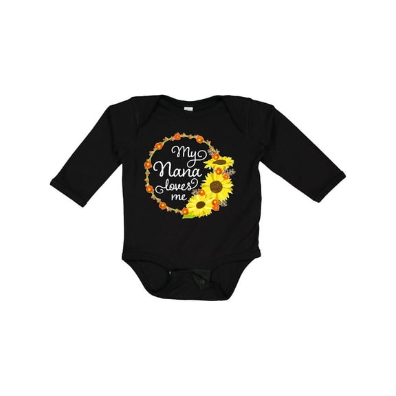Inktastic My Nana Loves Me with Sunflower Wreath Boys or Girls Long Sleeve Baby Bodysuit