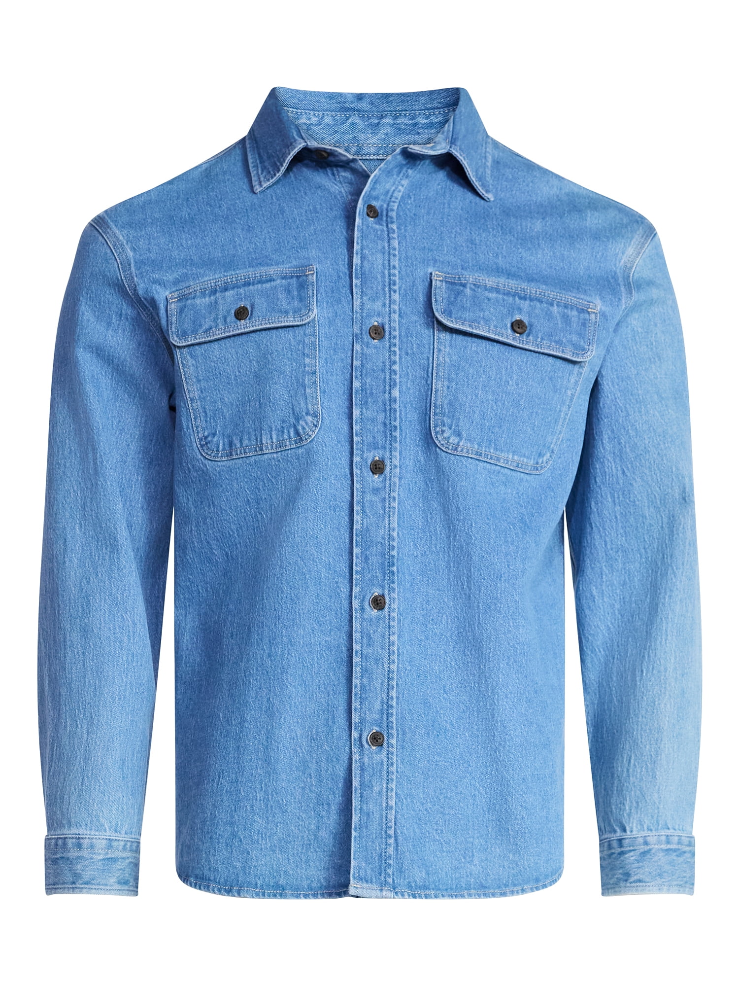Free Assembly Men's Heavyweight Denim Overshirt with Long Sleeves, Sizes S-3XL