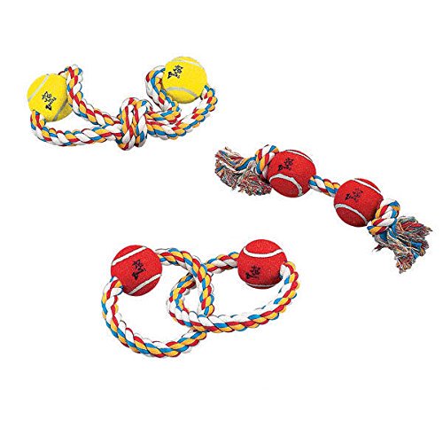 Jouets en Corde pour Chiens Balles de Tennis Multicolores Lumineuses - Choisir Forme Ou Ensemble (Ensemble Complet - les 3 Jouets)
