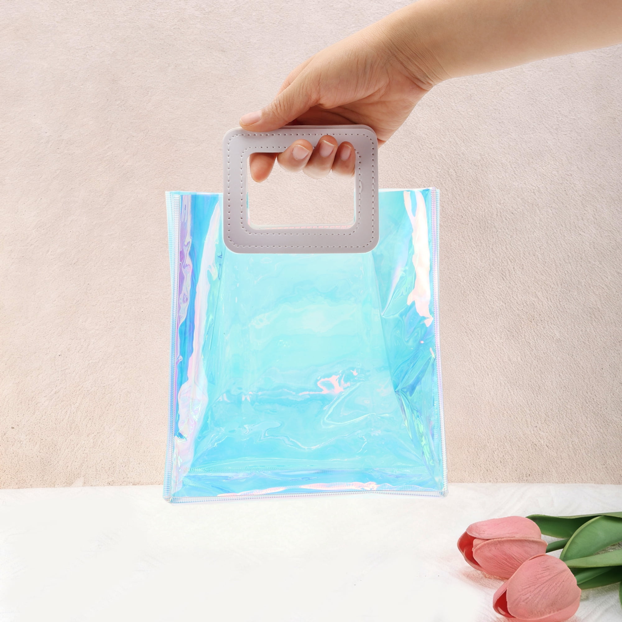 Unique Bargains Square Clear Gift Bag 1Pc White Multicolor 9.84"x5.31"x11.02"