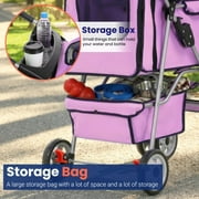 BestPet Pet Stroller Cat Dog Cage Stroller Travel Folding Carrier,Pink, 4 Wheels