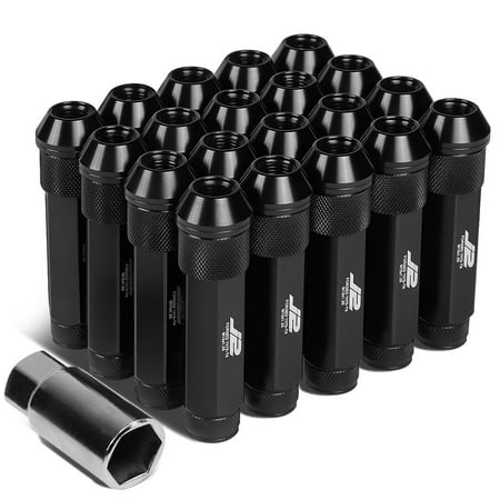 J2 Engineering LN-T7-027-125-BK J2 Engineering 7075 Aluminum M12 x 1.25 20 Pcs 90mm Open End Lug Nut Set with Adapter Black
