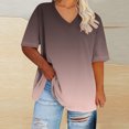 thumbnail image 2 of WRKEKC Summer Tops for Women Plus Size Solid Color V Neck Short Sleeve Casual Comfortable Versatile Everyday Layering Lounge T-Shirts, 2 of 4