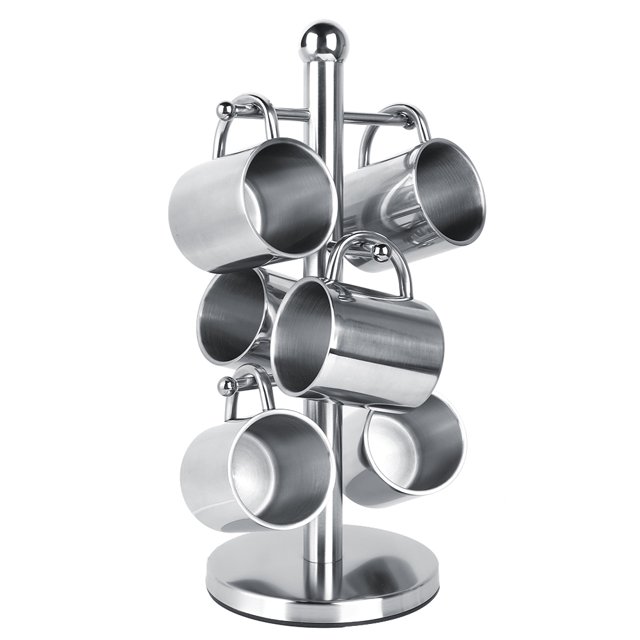 Juego de 6 Tazas de Acero Inoxidable Y Estante Juego de Tazas de Agua de Taza de Café de Doble Pared con Soporte para Barra de Comedor ANGGREK Otros