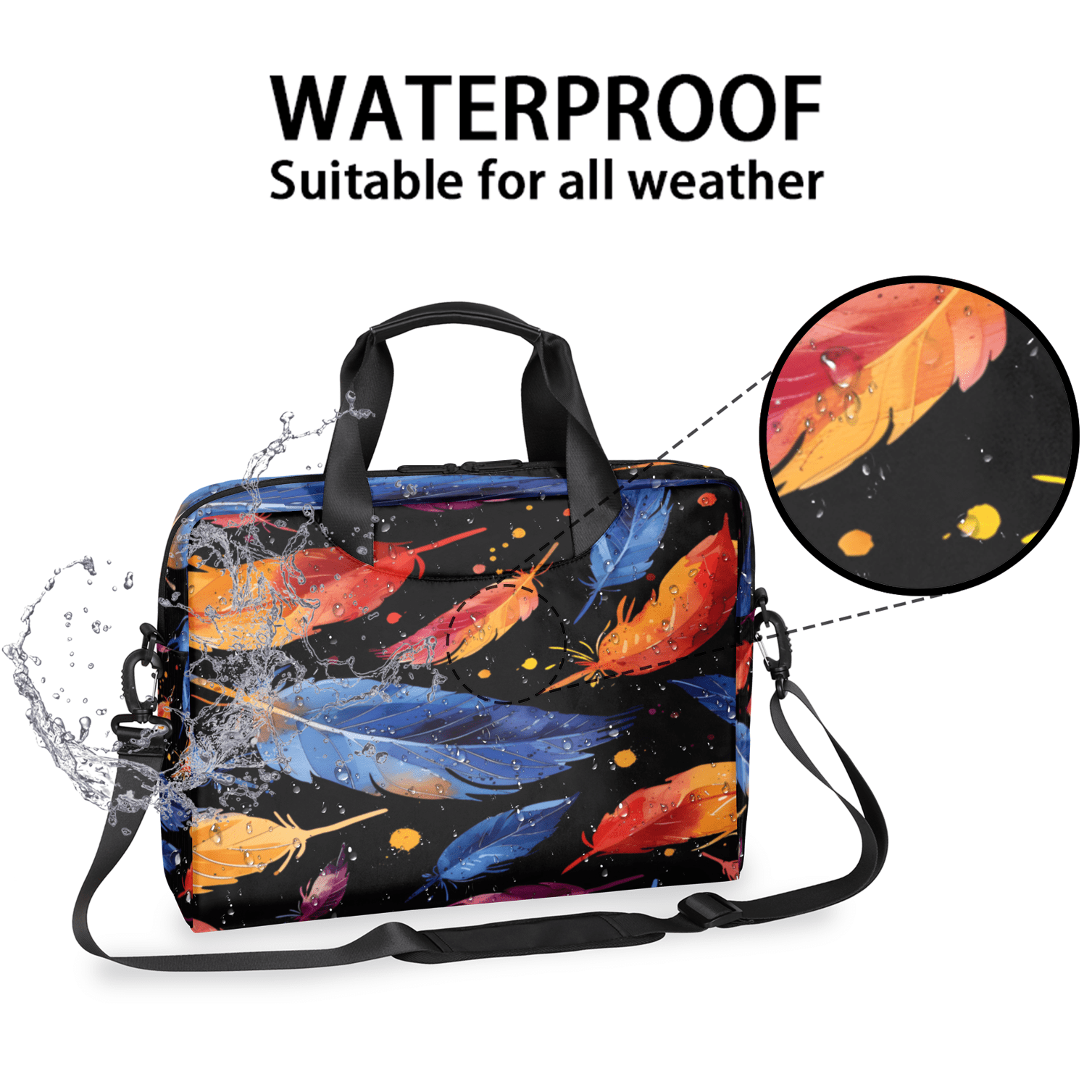 Herdesigns Feather Laptop Bag for Women Men, Computer Case Briefcase Messenger Bags, 15-15.6 inch Laptop Sleeve Shoulder Bag