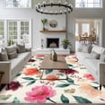 thumbnail image 4 of Pink Orange Flower Washable Living Room Rugs 5'x7', Watercolor Floral Green Leaf Vintage Country Low Pile Throw Large Area Rugs Non-Slip Sturdy Edge Binding Carpet for Dining Room Bedside Kitchen, 4 of 9