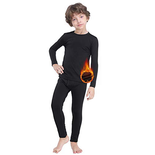 MANCYFIT Thermal Tops for Boys Fleece Lined Underwear Long Sleeve Undershirts Baselayer 2 Pack 