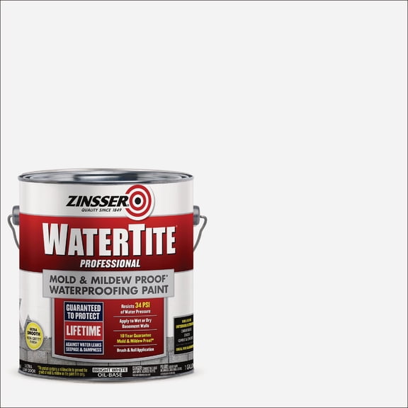 Zinsser 5001 WaterTite Professional Waterproofing Paint, Gallon, White — Interior & Exterior Use, Professional Finish