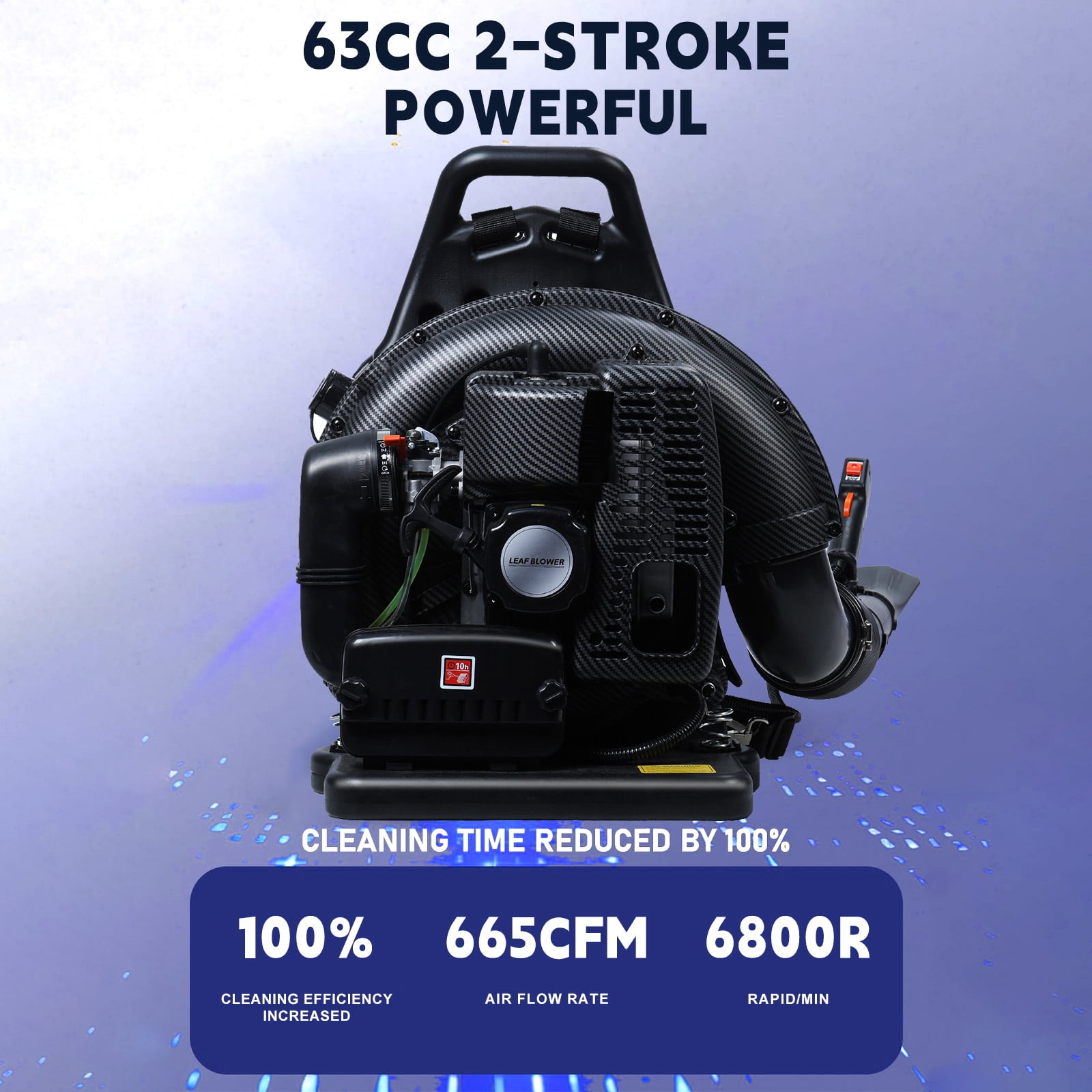 Wharick 63CC Leaf Blower 2-Stroke Gas Powered Leaf Blower 665 CFM 2800 RPM Snow Blower for Garden Yard Lawn Care
