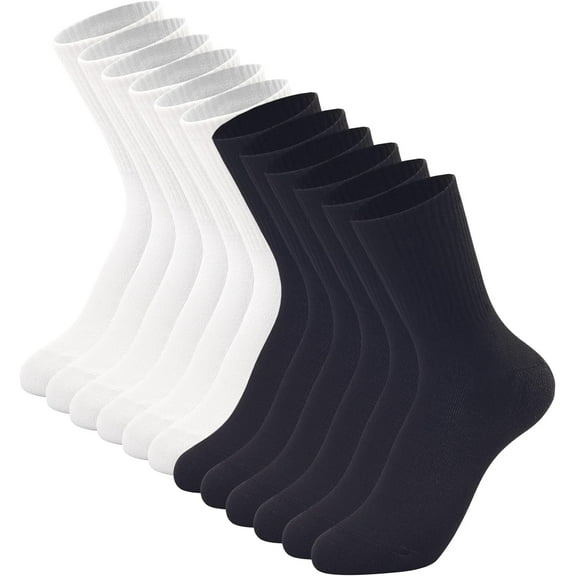 6 Pairs Womens Crew Socks Size 6-9 LightWeight Thin Casual Calf Socks(3black /3white)