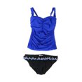 thumbnail image 2 of Profile Womens Ruched Ruffle Brief 2 Piece Tankini, Blue, 34D, 2 of 2