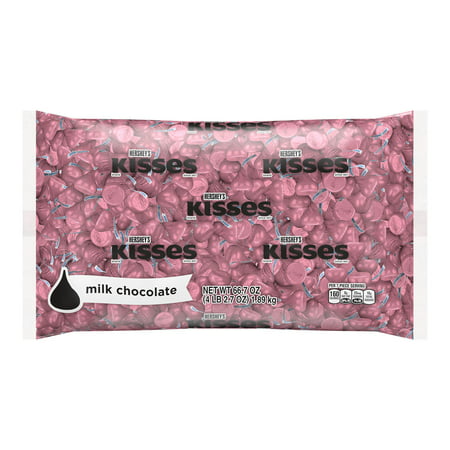 HERSHEY'S, KISSES Pink Foils Milk Chocolate Candy, Individually Wrapped, 66.7 oz, Bulk Bag