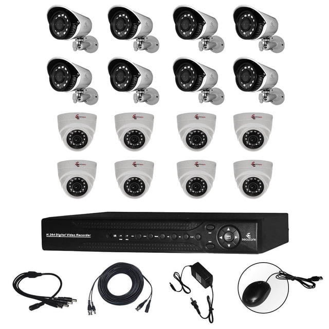 Kit CCTV Secucore Circuito Cerrado de vigilancia 16 cámaras AHD 1080p