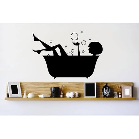 Design With Vinyl Home Wall Decals Bathtub Woman Bubbles Water Clean Motivational Wall Decal for Boys Girls Bedroom - DIY and Removable - Size: 14 In x 27 In