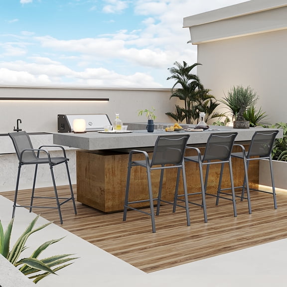 Vitarpatio Outdoor Bar Stools Set of 4, Patio Bar Height Stool Outdoor Textilene Bar Chairs, Gray