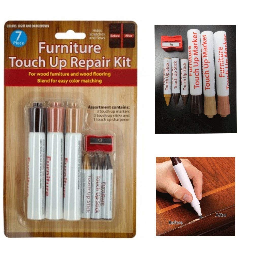 7Pc Wood Furniture Touch Up Kit Marker Pen Wax Scratch Filler Remover