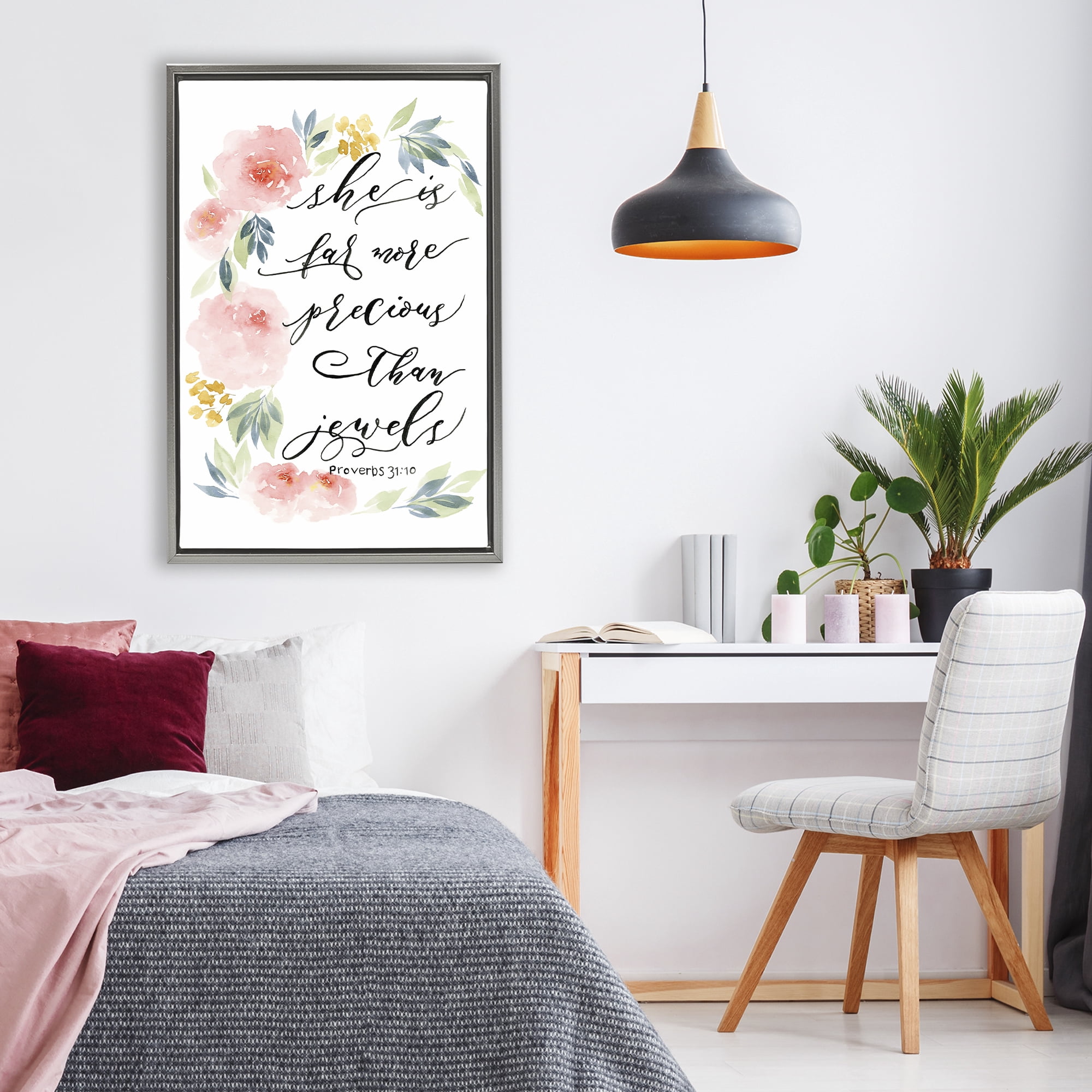 Stupell Industries Far More Precious Than Jewels Gray Framed Floater Canvas Wall Art, design by Lucille Price