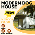thumbnail image 3 of E-Western Outdoor Solid Wood Dog House - Modern Waterproof Large Pet Shelter with Wheels & Dual Food Bowls, 3 of 12