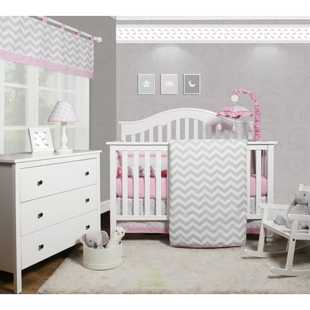 Optimababy Pink Grey Chevron 6 Piece Baby Nursery Crib Bedding Optimababy Pink Grey Chevron 6 Piece Baby Nursery Crib Bedding Set