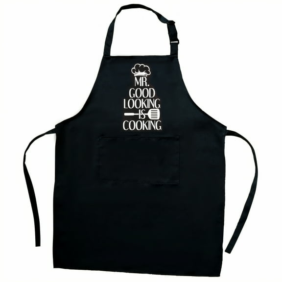 AUQ Aprons for Women with Pockets,Firm Knot Black Apron with Pockets,Polyester Cloth Aprons for Men,Black