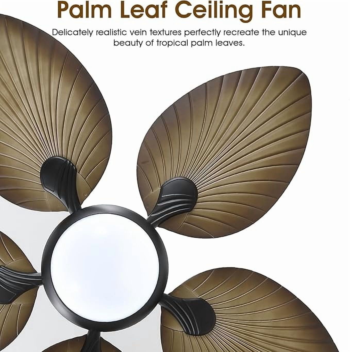 BayDay 44 Inch Tropical Palm Leaf Ceiling Fan with LED Lights, Remote/APP Control, Dimmable, Reversible Quiet Motor, Outdoor Ceiling Fan for Patio, Porch, Living Room, Bedroom, Wood Grain Finish