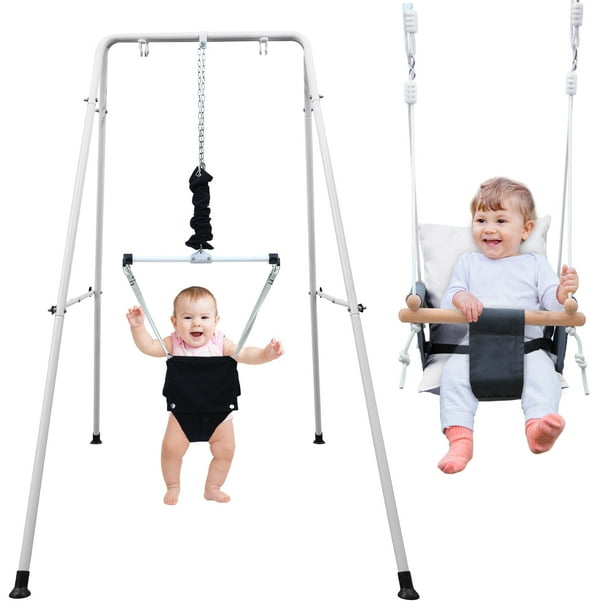 KLOKICK 2 in 1 Toddler Metal Swing Set and Baby Jumper with Stand, Baby