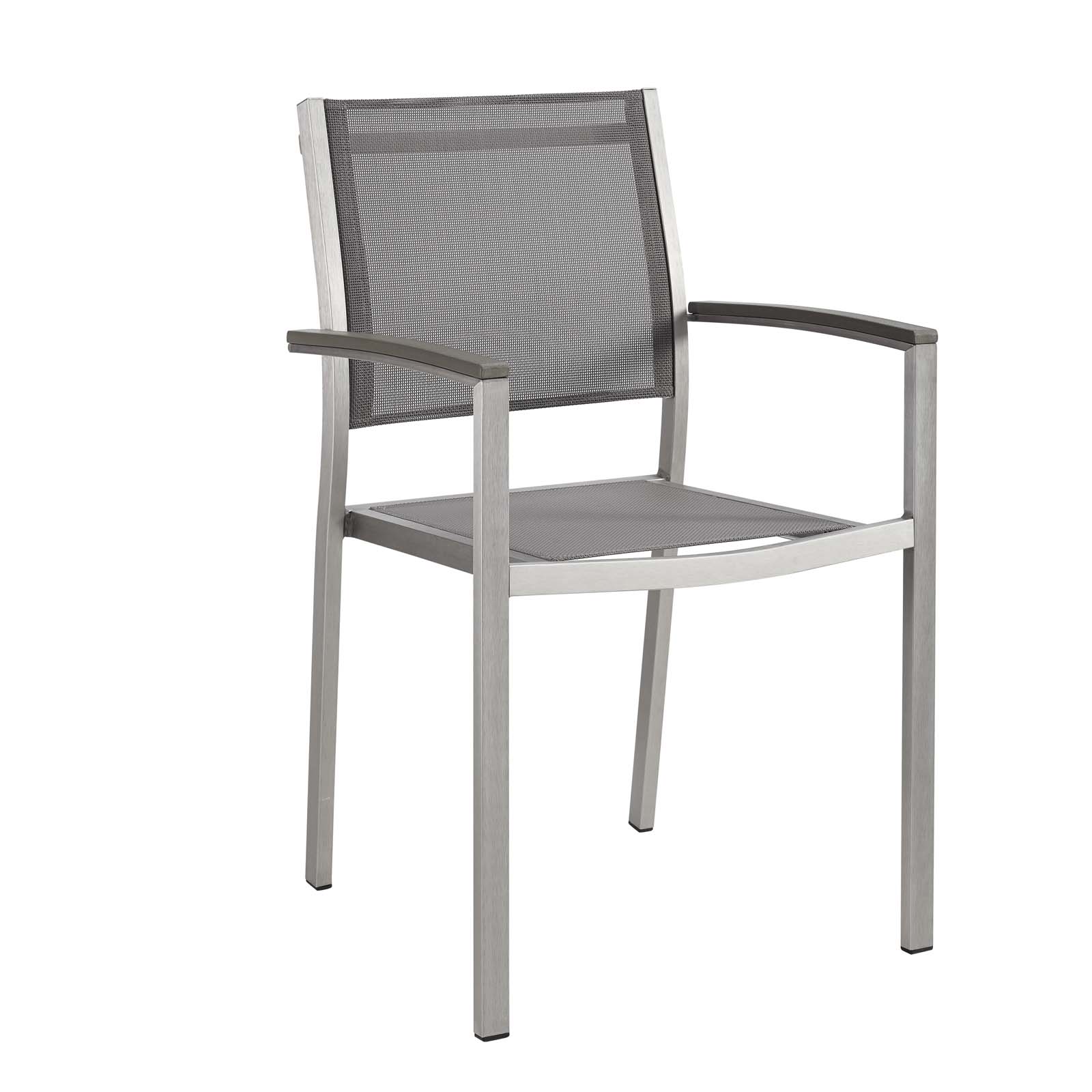 Modern Contemporary Urban Design Outdoor Patio Balcony Garden Furniture Side Dining Chair, Aluminum Metal Steel, Grey Gray - image 1 of 4