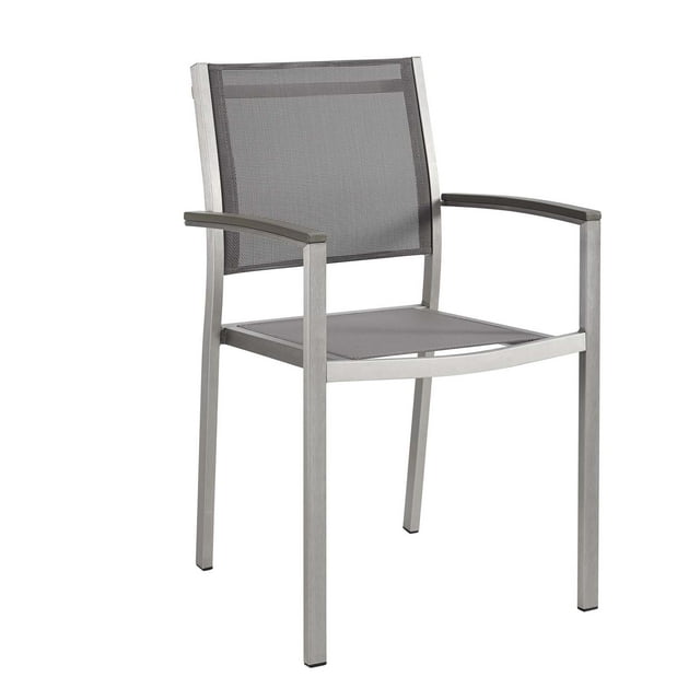 Modern Contemporary Urban Design Outdoor Patio Balcony Garden Furniture Side Dining Chair, Aluminum Metal Steel, Grey Gray