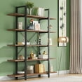 thumbnail image 3 of 5-Shelf Rustic Extra-Large Bookcase - 72"H×47"L×12"W, 14.2" Compartment Height, E1 Engineered Wood & Solid Steel Tube Frame, Non-Slip Leg Pads, for Living Room/Home Office/Study, 3 of 6