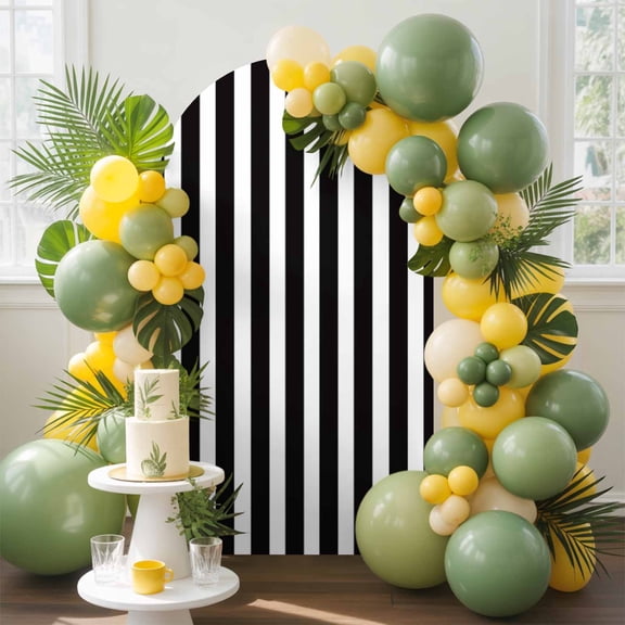 Black and Arch Backdrop Cover, 4FT, White Stripe Spandex Arch Covers Double-Sided Backdrop for Wedding Birthday Party Photo Background Decoration