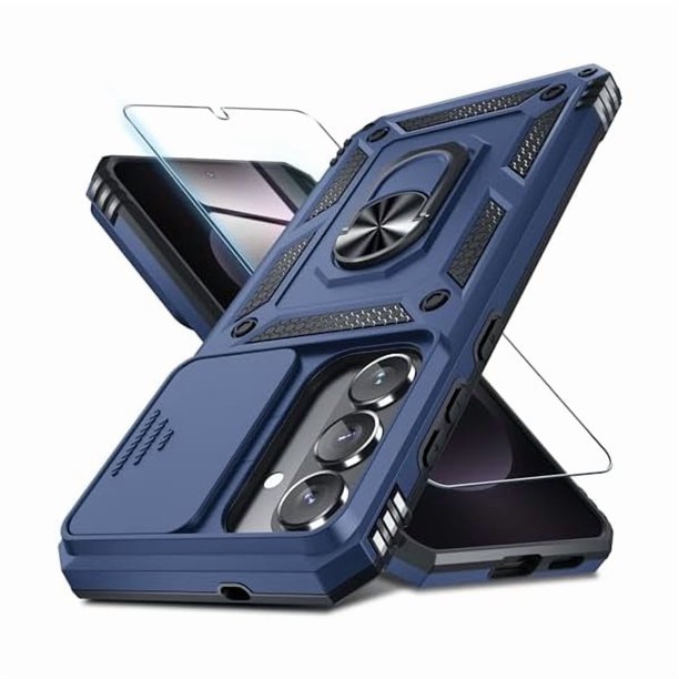 Chenchen Compatible with Samsung Galaxy S26+ Plus Case Built in Slide Camera Lens Cover+Screen Protector+Finger Ring Holder Kickstand,Heavy Duty Shockproof Full Body Phone Cover,2026 Blue
