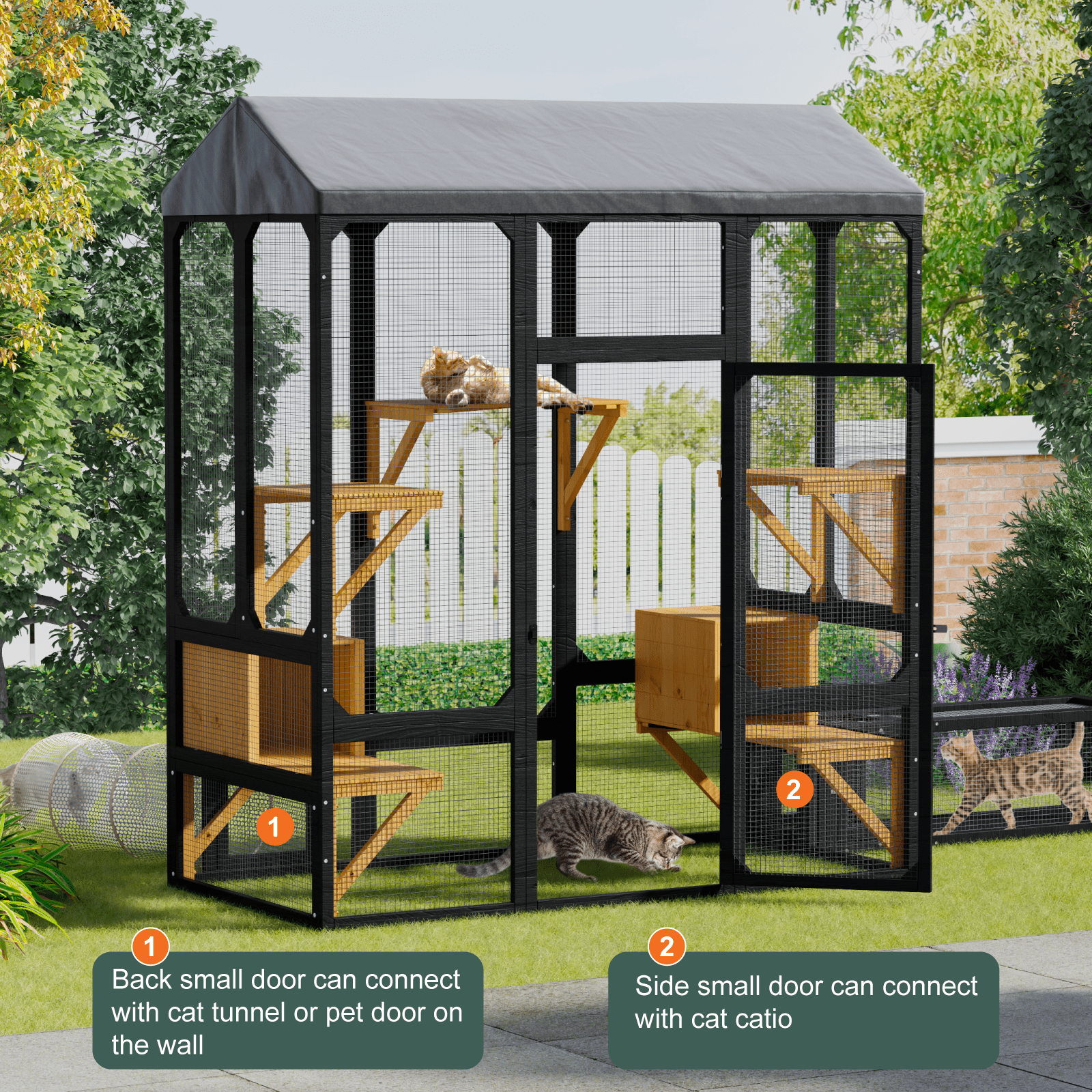 OVEXIR 72” Catio Outdoor Cat Enclosure, Large Cat Catio for Multiple Cats, Outdoor Cats Enclosure with Waterproof Cover, Black & Yellow