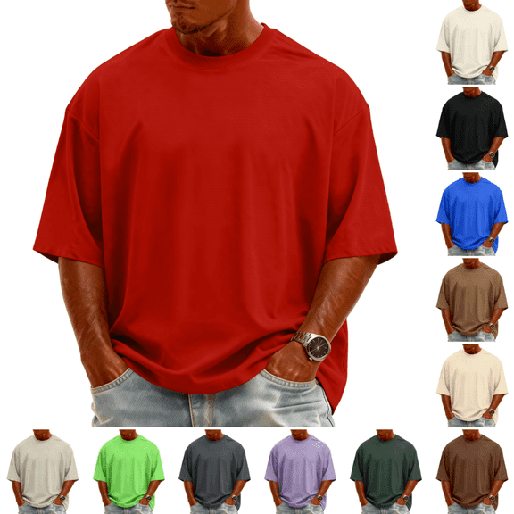 Mens Casual T-Shirts Trendy Short Sleeve Crew Neck Tshirts Summer Lightweight Regular Fit Solid Color Beach T-Shirts Red M
