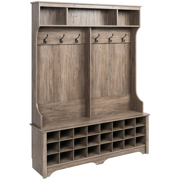 Prepac 60 Wide Hall Tree With 24 Shoe Cubbies Drifted Gray Walmart Com Walmart Com