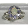 thumbnail image 2 of LBG British Made Solid 10k White Gold Natural Opal & Tanzanite Womens Anniversary Ring - 33 size options - Size 12, 2 of 6