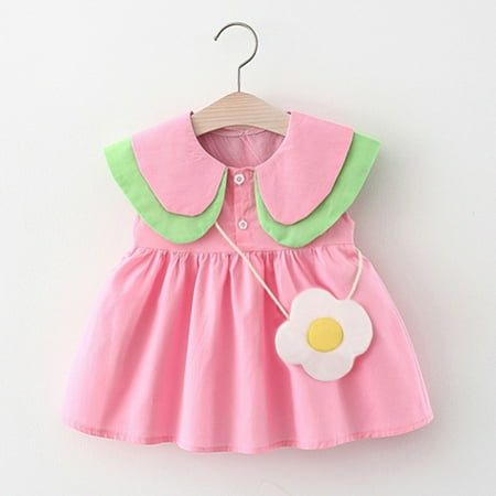 

Baby Girl Clothes Kids Girls Sleeveless O-neck Ruffle Solid Colour Princess Dress