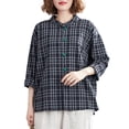 thumbnail image 1 of Camisa a cuadros de mujer Vintage Slit Button Down Stand Collar Plus Size Blusa informal suelta T Romacci Camisa de las mujeres, 1 of 7