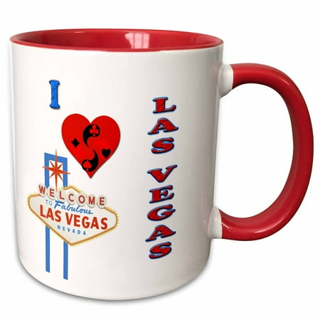 Las Vegas Container - 3dRose I love las vegas. Nevada. Playing cards. Casino. Popular saying. - Two Tone Red Mug, 11-ounce