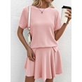 thumbnail image 5 of Women 2 Piece Skirt Set Summer Cruise Outfits Ribbed Loose Short Sleeve Matching Lounge Sets Pink M, 5 of 8