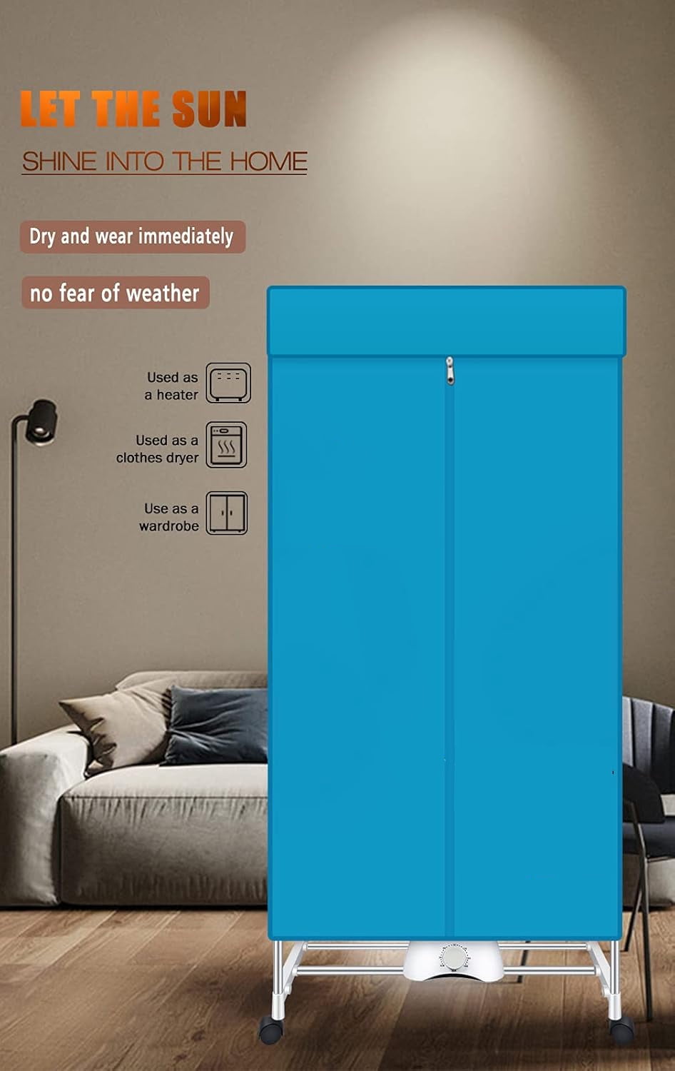 DICEEVIL 1000W Portable Clothes Dryer, Electric Clothes Dryers Rack with Timer, Double Layer Stackable Foldable Drying Machine, Stainless Steel Dryer for Apartment, Travel, RV, Campers, 110V, Blue