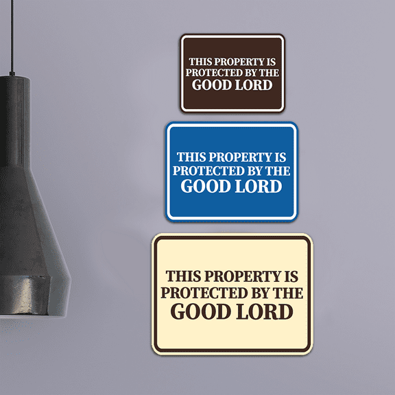 Classic Framed This Property Is Protected By The Good Lord Sign (Navy Blue / White) - Large