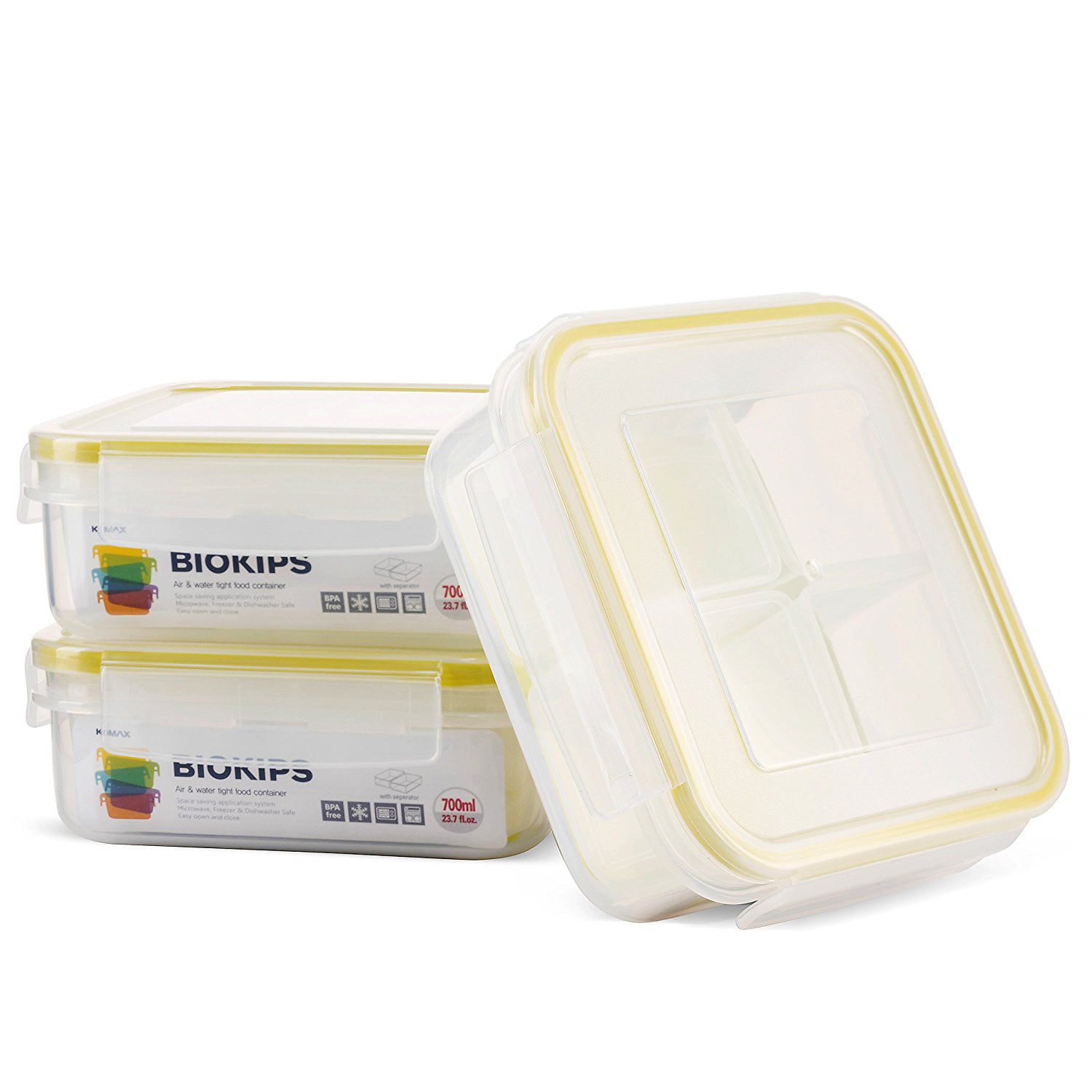 Komax Biokips Rectangular Air & Water Tight Food Storage Container 1.1  Liter (37.2 fl.oz.) Includes three removeable dividers - GetStorganized