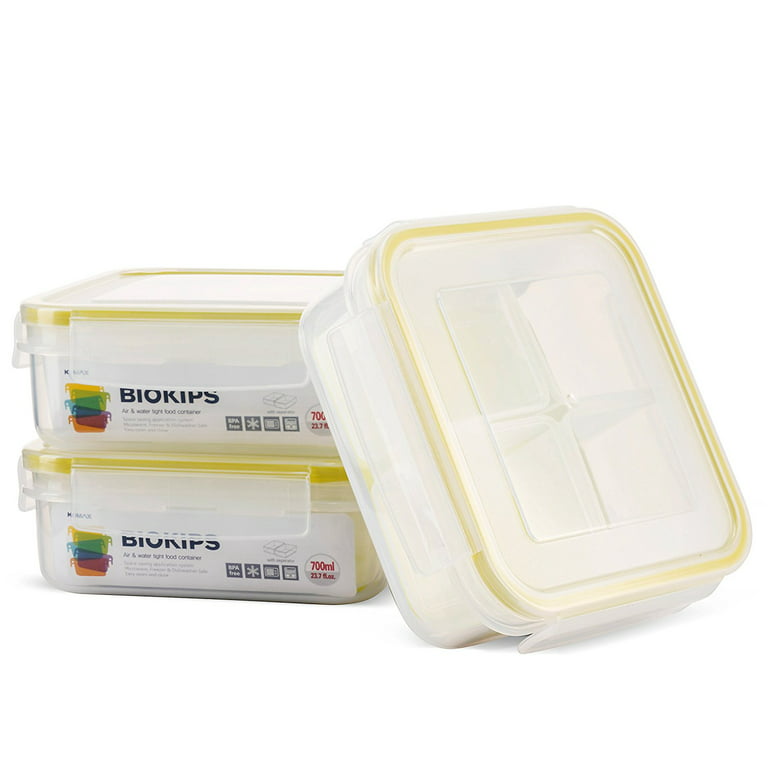 Komax Biokips Food Storage Lunch Container - Dividers With 4 Compartments  23oz. (set of 3) - Airtight, Leakproof With Locking Lids - BPA Free Plastic  - Microwave, Freezer and Dishwasher Safe 