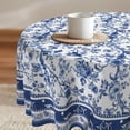 thumbnail image 1 of Rustic Blue Floral Round Table Cloth Blue and White Washable Wrinkle Resistant Table Cover 60 Inch Vintage Bohemian Style Tabletop Decoration for Holiday Outdoor Dining Party Picnic, 1 of 1