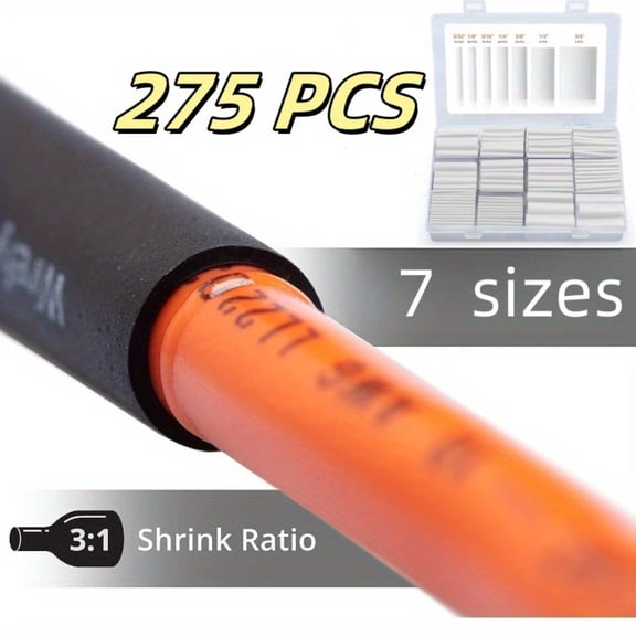 275-Pc Adhesive Lined Heat Shrink Tubing Kit - 3:1 Ratio, Water-proof, UL Listed