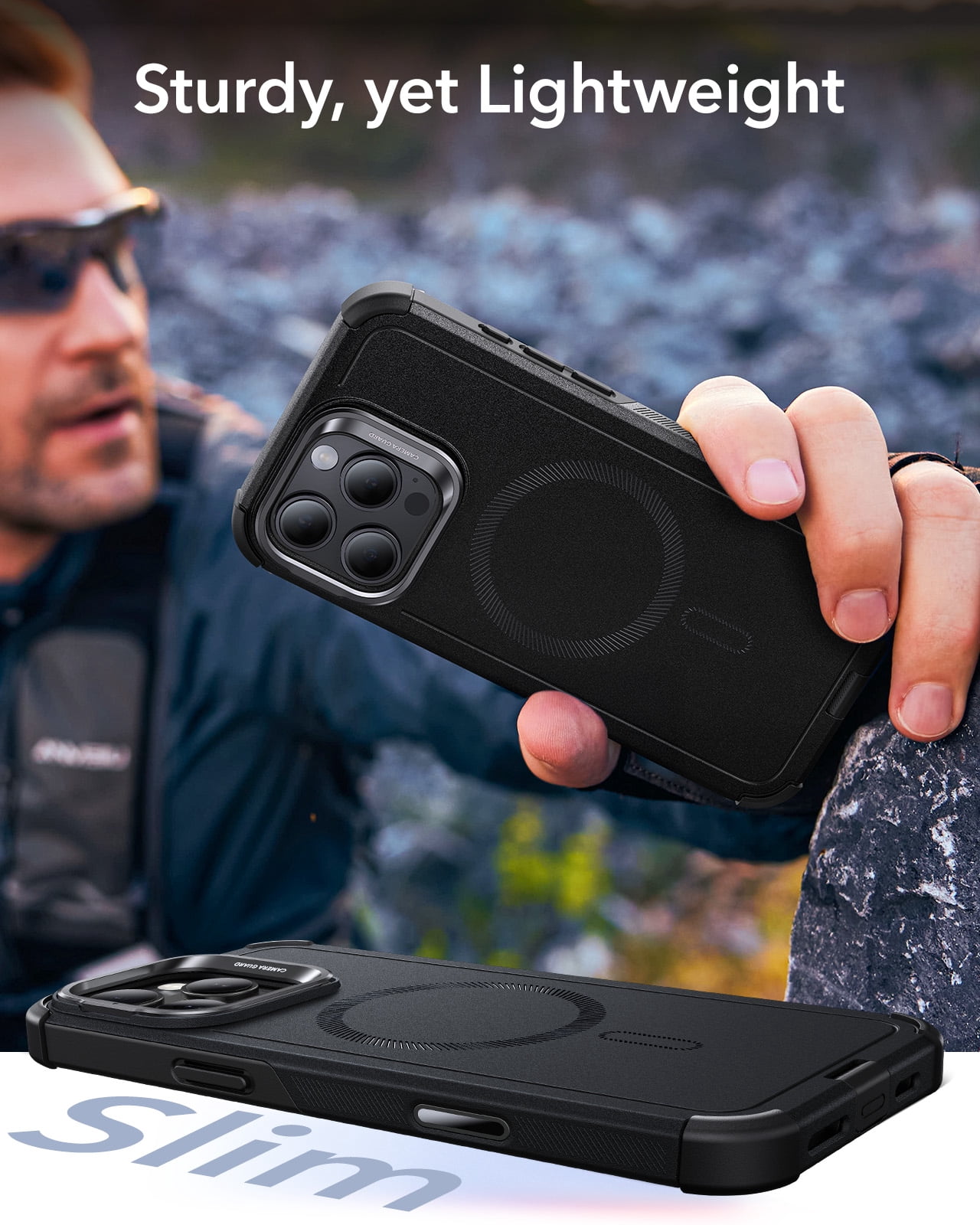 ESR Case with Stash Stand Compatible with iPhone 16 Pro Max, 7X Military-Grade Drop Protection & Camera Control, MagSafe Compatible Shock-Absorbing, Black