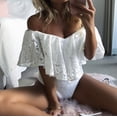 thumbnail image 4 of Black and Friday Deals 50% Off Clear! asdoklhq Womens Plus Capris,Womens Frill Off One Shoulder Lace Bodysuit Stretch Party Leotard Jumpsuit, 4 of 9
