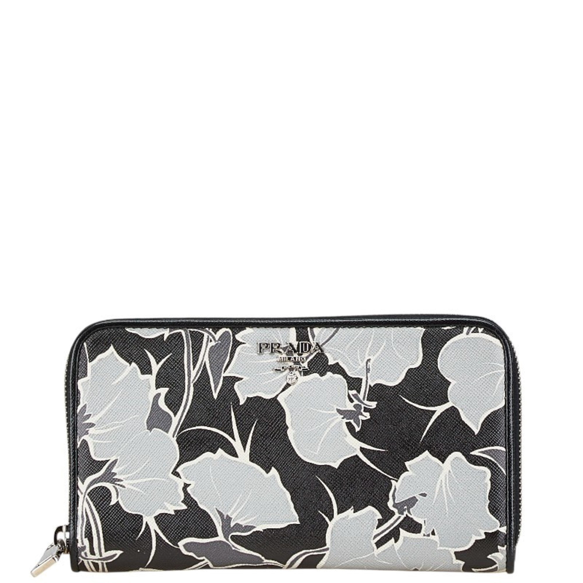 Pre-Owned Prada Saffiano Zip-Around Long Wallet 1M0506 Black/Grey 