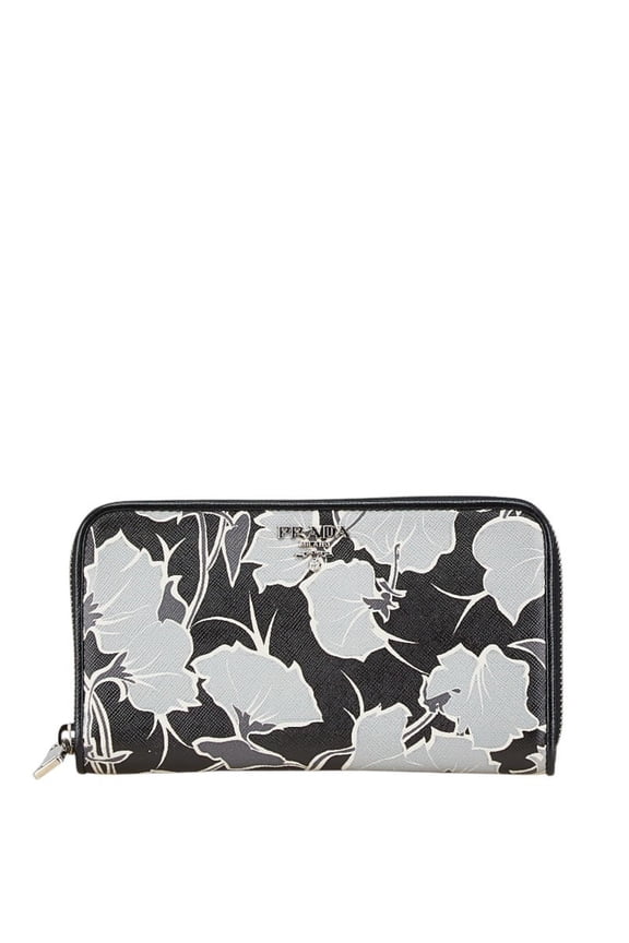 Pre-Owned Prada Saffiano Zip-Around Long Wallet 1M0506 Black/Grey Leather Women's... (Good)