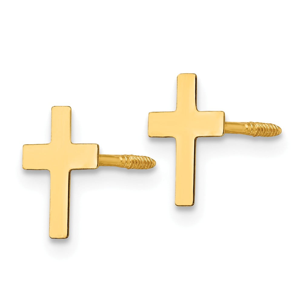 14k Yellow Gold Madi K CZ Cross Stud Earrings for Women L-8 mm, W-6 mm